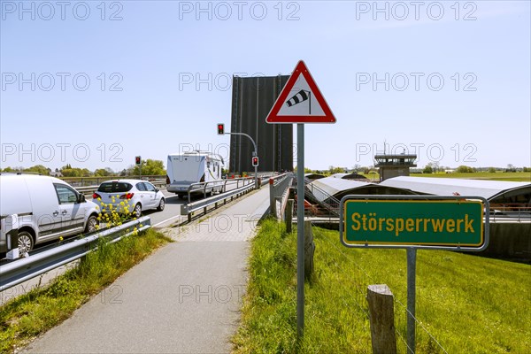 Bascule bridge at the Stoer barrage at the mouth of the Stoer into the Elbe