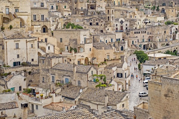 Houses in the Sassi di Matera complex of cave dwellings in the ancient town of Matera
