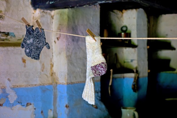 Socks and gloves on a clothesline