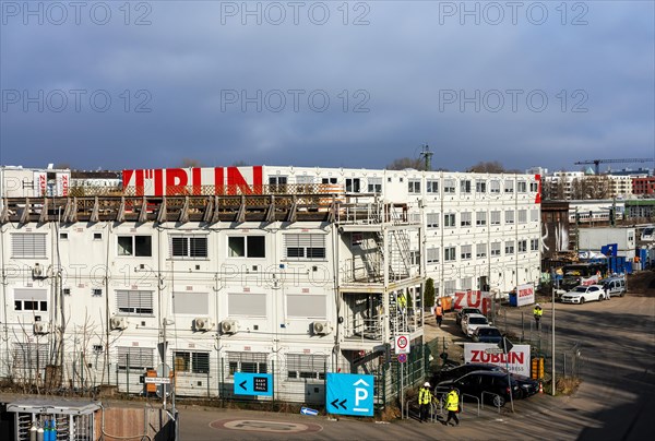 Construction container at a large building site