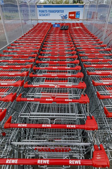 Shopping trolley in a REWE car park