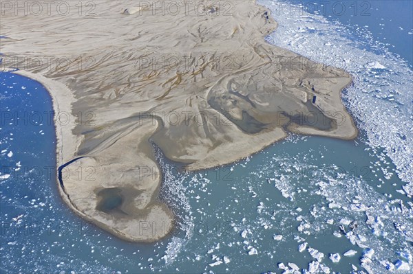 Aerial view of floating drift ice