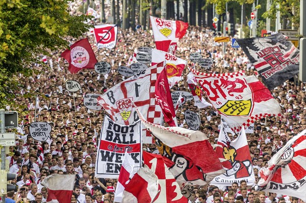 Fans of VfB Stuttgart on their way to the stadium