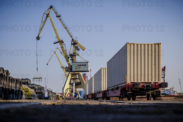 DB Cargo freight wagons stand in the port of Constanta. In the port of Constanta