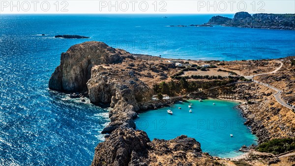 View from the Acropolis to Paul Bay in Lindos