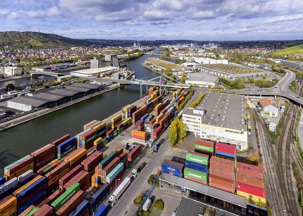 Neckar harbour with containers and rails