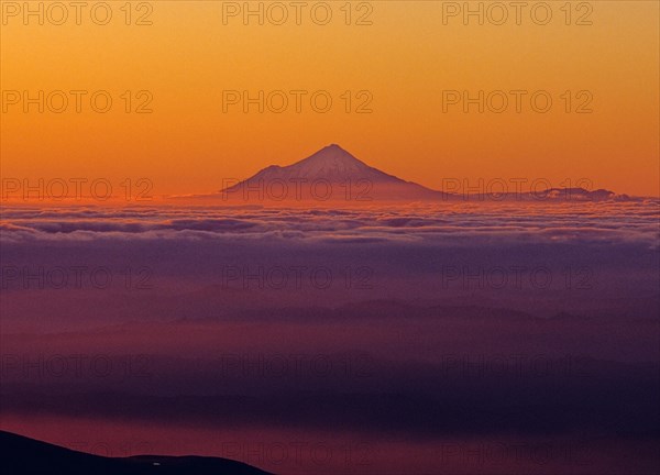 Aerial distant view of Mount Taranaki North Island New Zealand