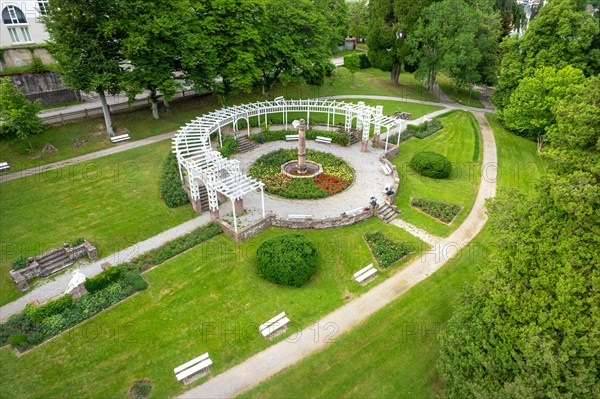 Aerial view of the rose garden in the spa gardens