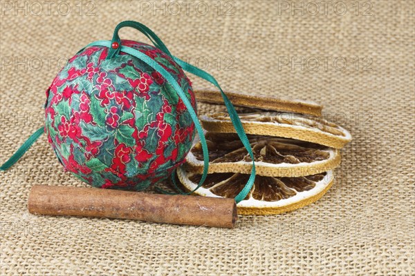 Christmas tree ball and dried orange slices