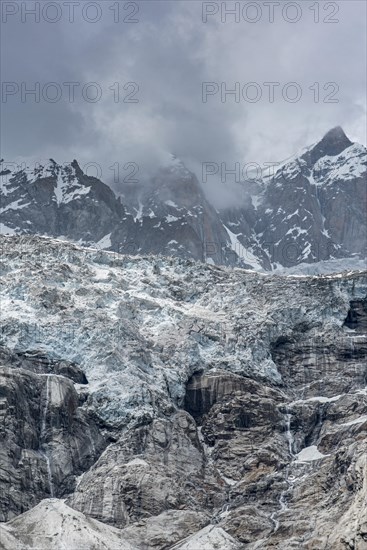 Retreating glacier in the Mount Blanc massif seen from the Val Veny valley