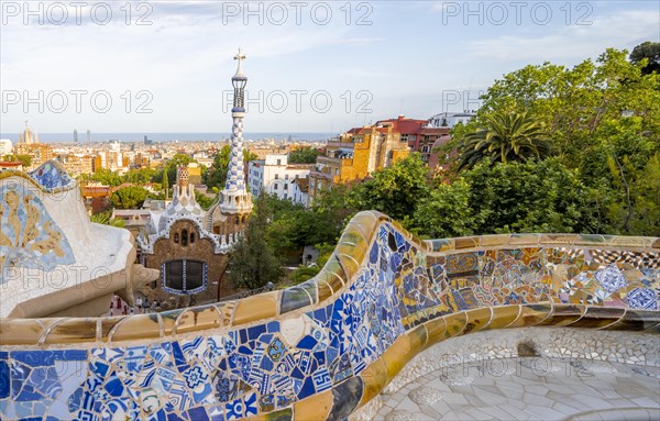 Benches with colourful mosaic