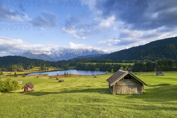 Hut in front of Karwendelgebierge near Mittenwald