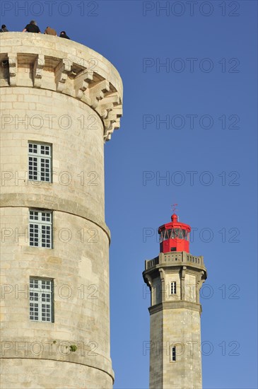 The old Tour Vauban and the new lighthouse Phare des Baleines on the island Ile de Re