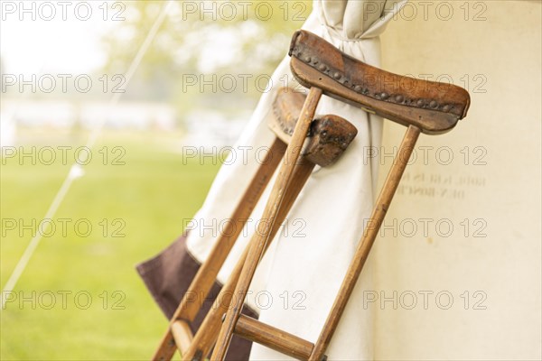 Crutches leaning against a field hospital