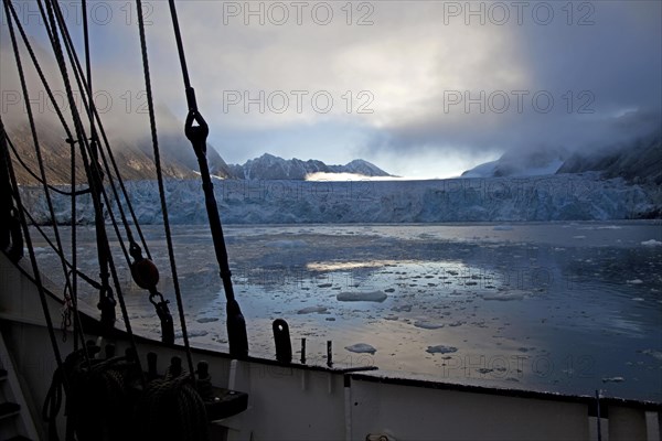 View over glacier in the Magdalenefjord from the tall ship
