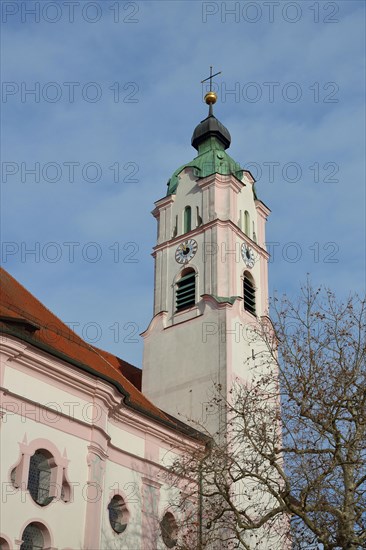 Church tower of the Rococo Church of Our Lady in Guenzburg