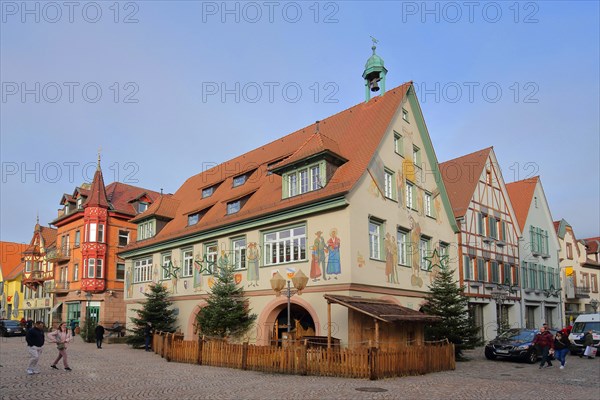 Historic town hall with mural painting in Haslach
