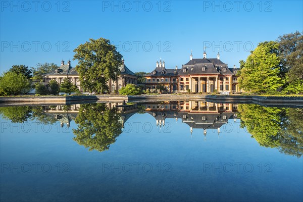 The Water Palace of Pillnitz Palace in the Elbe Valley Reflected in Water Basin
