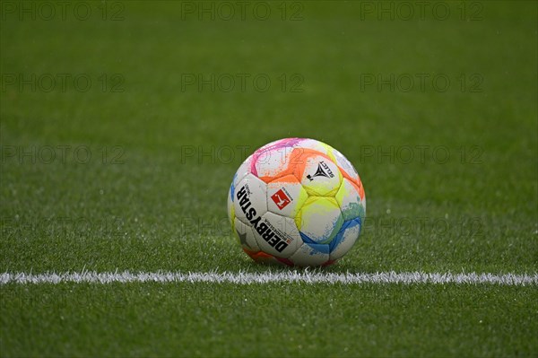 Adidas Derbystar match ball lies on grass