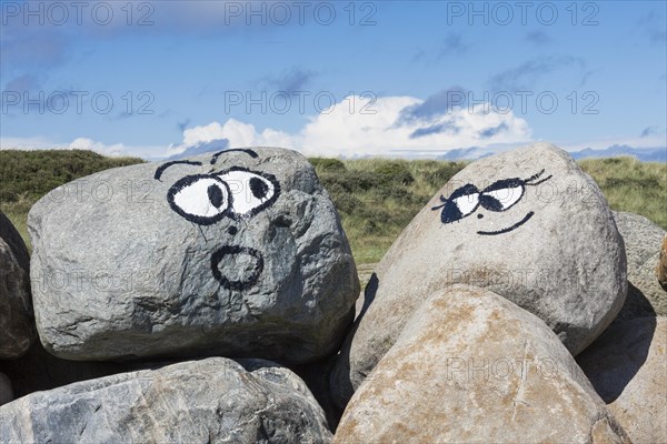 Eyes and mouth painted on rock