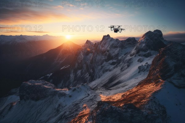 Drone in flight in the mountains