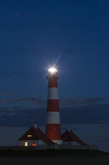 Lighthouse Westerheversand at night at Westerhever