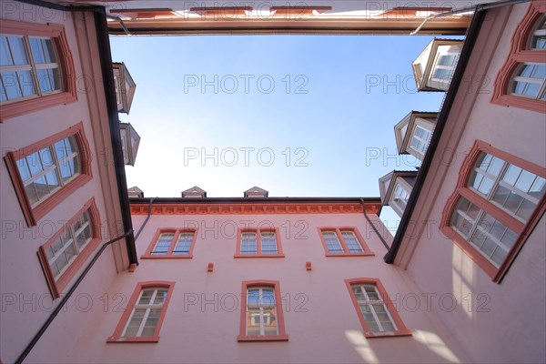 Inner courtyard of the museum with classicist knight's house and view upwards