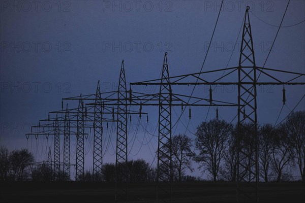 Electricity pylons photographed in Schoenau-Berzdorf