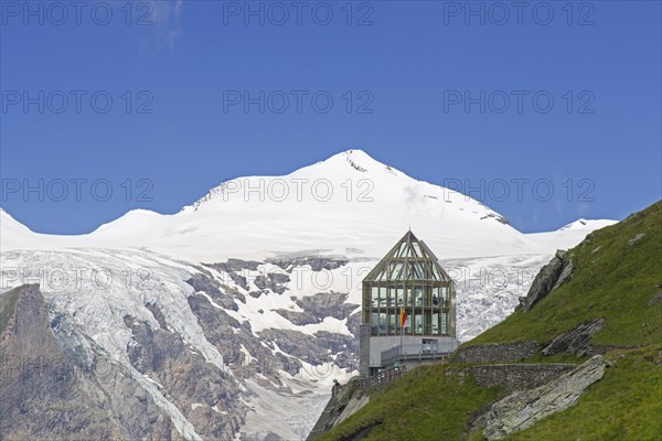 Grossglockner and Swarovski look-out above the Kaiser-Franz-Josefs-Hoehe along the Panoramaweg Kaiserstein in the Hohe Tauern NP