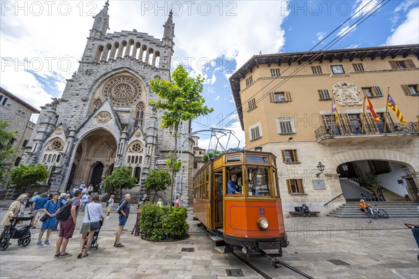 Historic tramway Tren de Soller and Parroquia de Sant Bartomeu de Soller and Town Hall