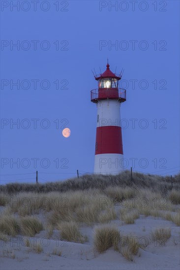 Red and white striped lighthouse List East