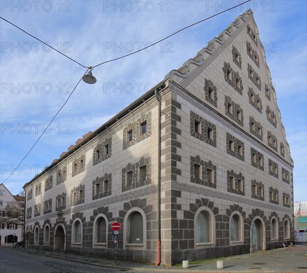 Historic Renaissance granary with sgraffiti and ornaments