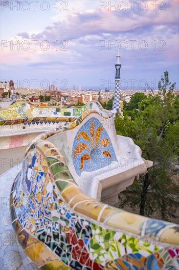 Benches with colourful mosaic