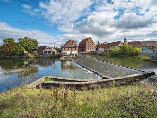Weir and historic water mill on the Unstrut River