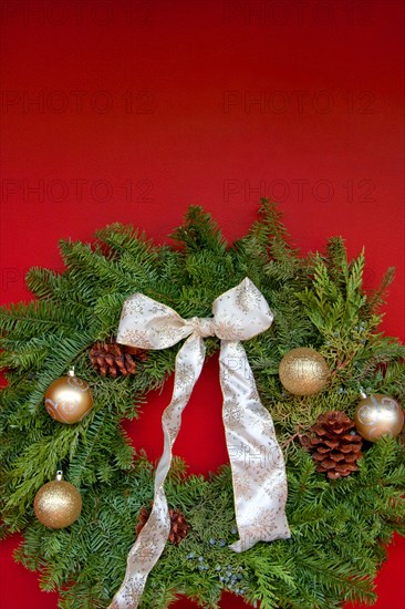 Christmas wreath on red door