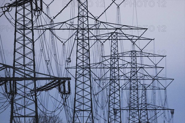 Electricity pylons photographed in Schoenau-Berzdorf