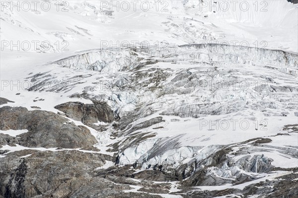 Retreating glacier on the Aiguille des Glaciers in the Mont Blanc massif in Val Veny in the Italian Alps