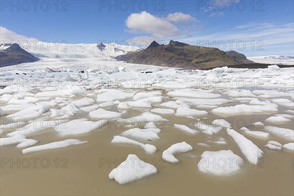 View over the glacier lake Fjallsarlon and Icelandic glacier Fjallsjoekull