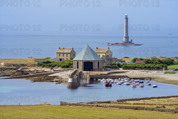 Phare de Goury lighthouse and lifeboat station in the port near Auderville at the Cap de La Hague