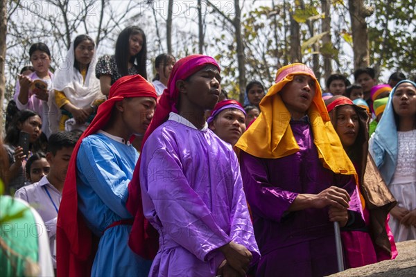 Christian devotees during the annual Good Friday procession to re-enact the crucifixion of Jesus Christ on April 7