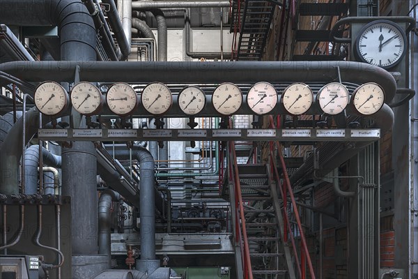 Pressure gauge in the powerhouse with boiler plant of a former paper mill