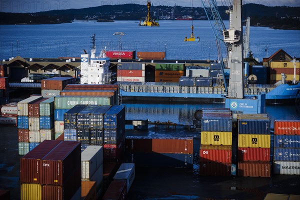 Containers standing in the harbour of Kristiansand. Kristiansand