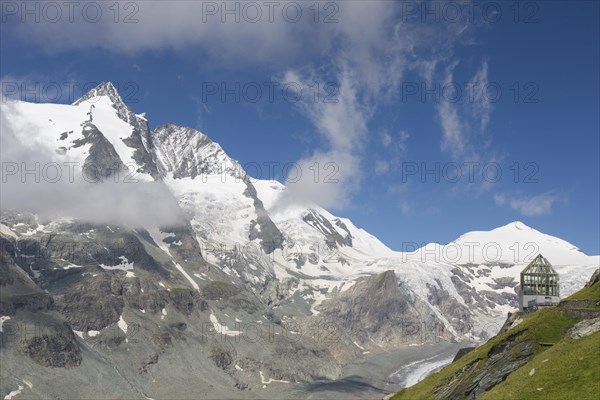 Grossglockner and Swarovski look-out above the Kaiser-Franz-Josefs-Hoehe along the Panoramaweg Kaiserstein in the Hohe Tauern NP
