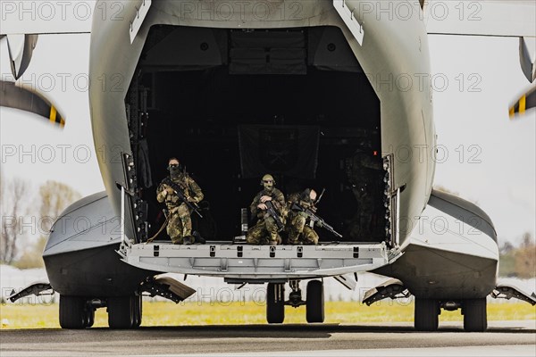 Soldiers of the German Armed Forces sitting in the Airbus A400M aircraft
