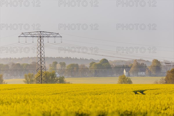 Electricity pylons looming in a landscape near Glasewitz