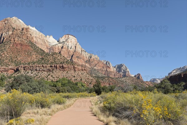 The Pa'rus Trail at the foot of the mountains in Zion Canyon