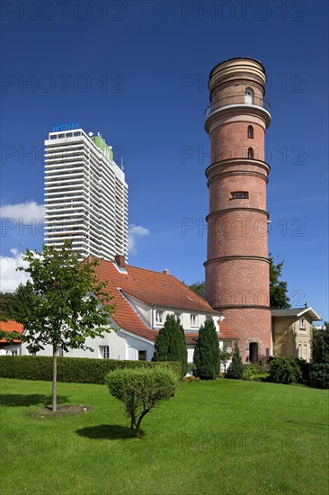 Maritim Hotel and the old lighthouse in the port of Travemuende