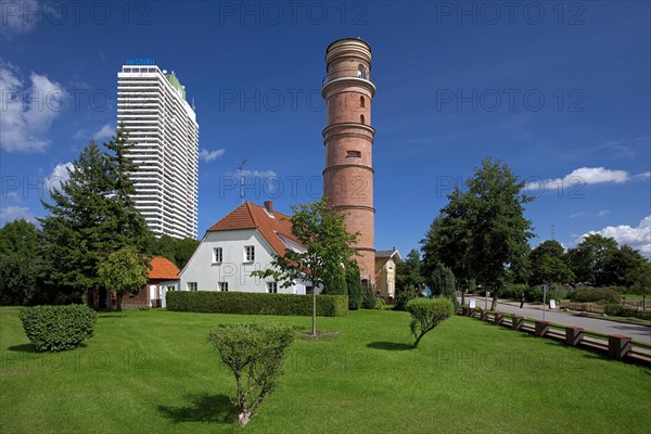 Maritim Hotel and the old lighthouse in the port of Travemuende