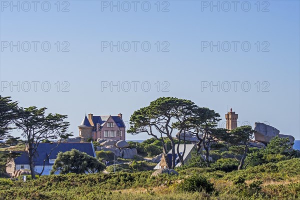 Pors Kamor lighthouse and house built by Gustave Eiffel at Ploumanach along Cote de granit rose