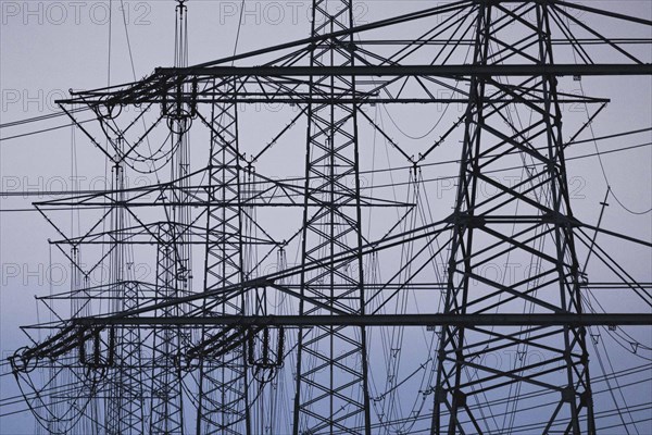 Electricity pylons photographed in Schoenau-Berzdorf